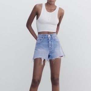 Frayed High Rise Denim Short